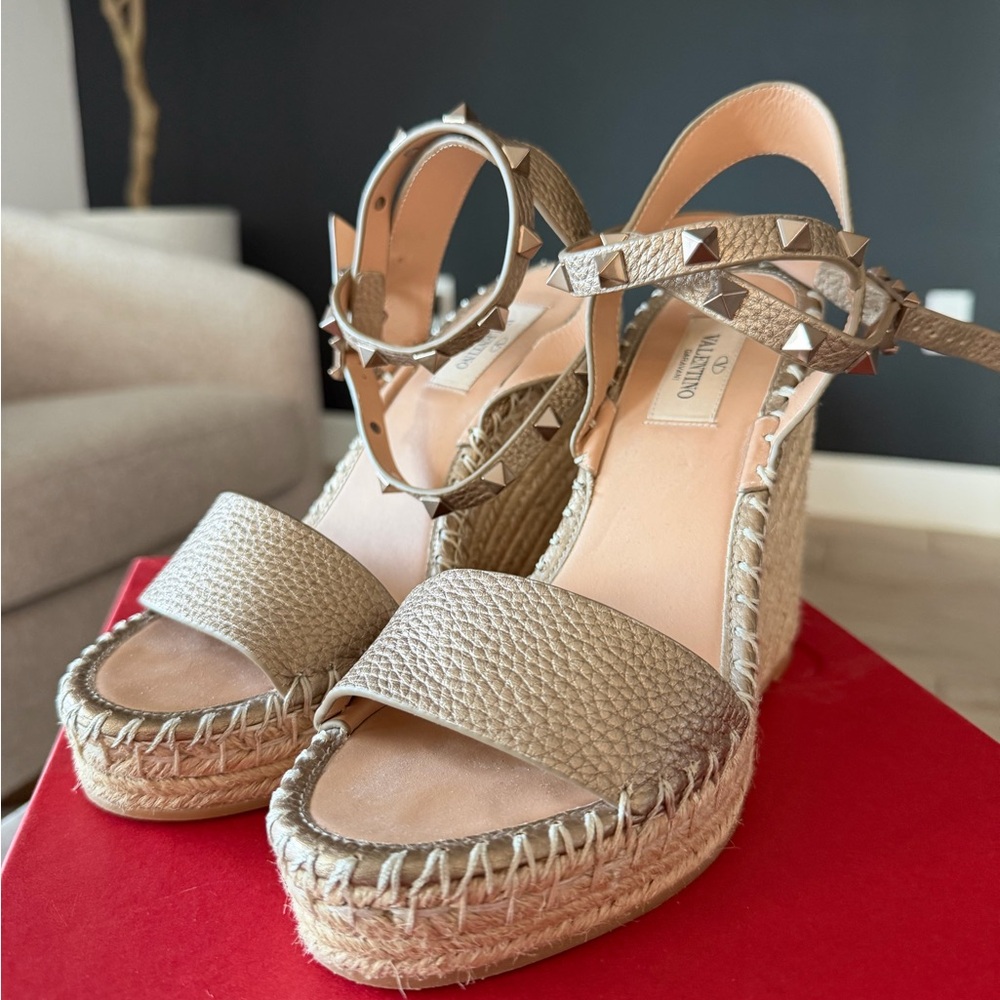 Valentino Women's Beige Studded Wedge Sandals
